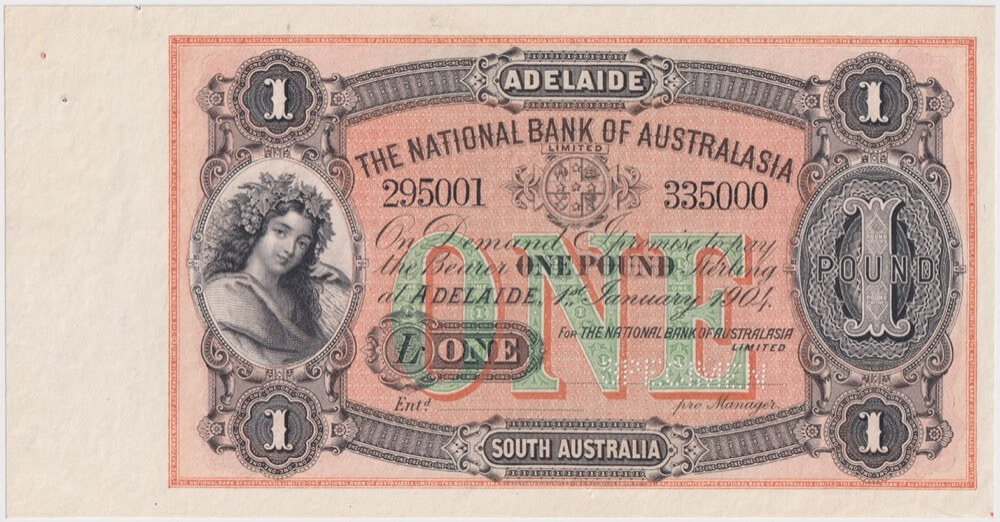 National Bank of Australasia (Adelaide) 1904 One Pound Unissued Specimen Note MVR# 4a about Unc product image