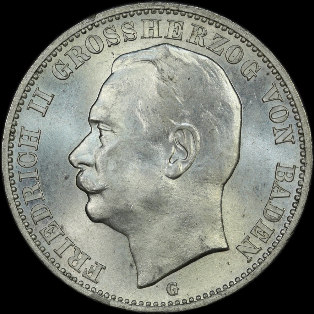 German States (Baden) 1914-G Silver 3 Marks KM#280 PCGS M64 product image