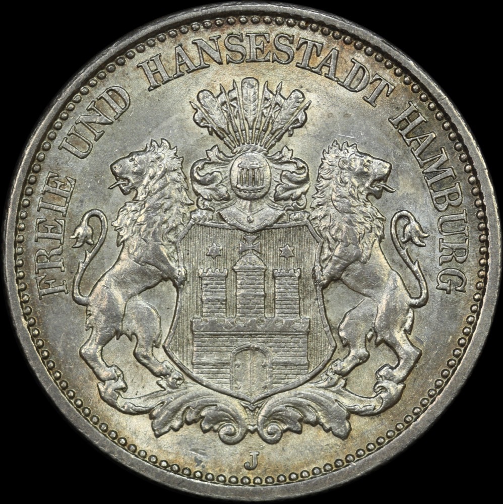German States (Hamburg) 1893-J Silver 2 Marks KM#294 PCGS MS62 product image
