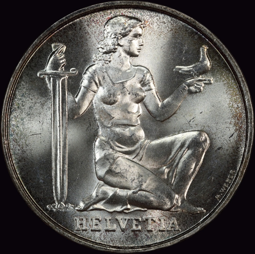 Switzerland 1936 Silver 5 Francs Armament Fund KM#41 Uncirculated product image