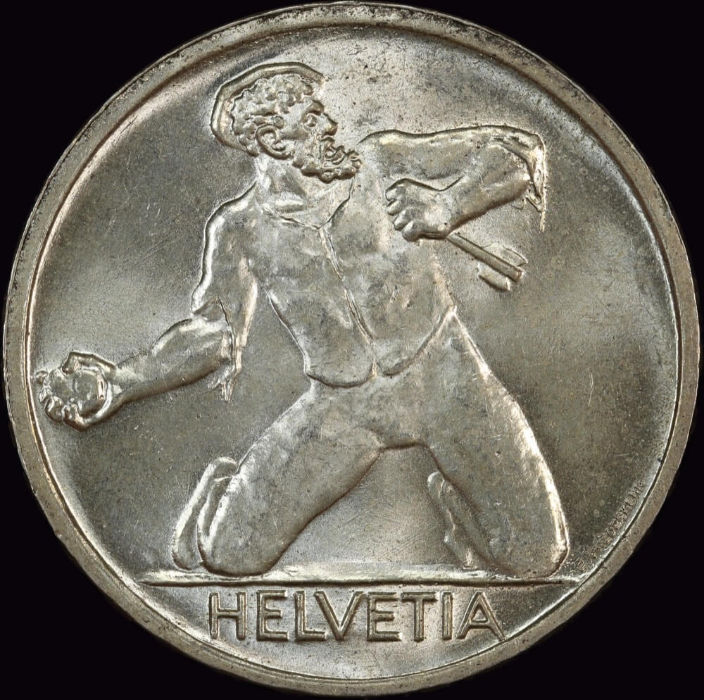 Switzerland 1944 Silver 5 Francs St Jakob KM#45 Uncirculated product image