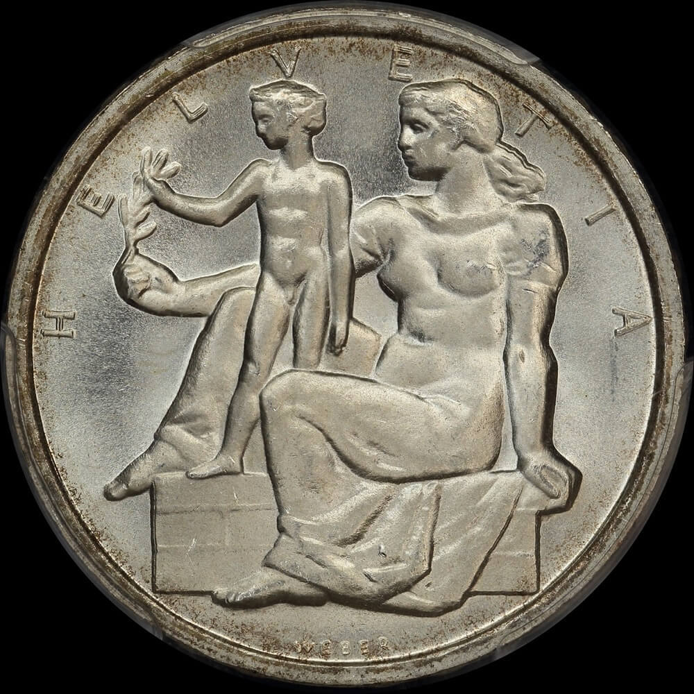 Switzerland 1948 Silver 5 Francs Constitutional Centennial KM#48 PCGS MS66 product image