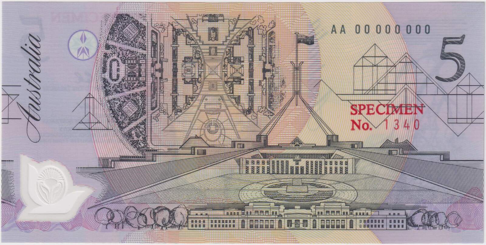 Australia 1992 5 Dollar Polymer Specimen Banknote product image