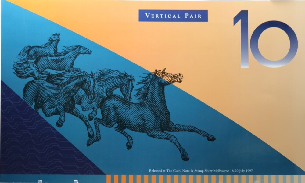1997 10 Dollar Uncut Vertical Pair Deluxe Blue Serials product image