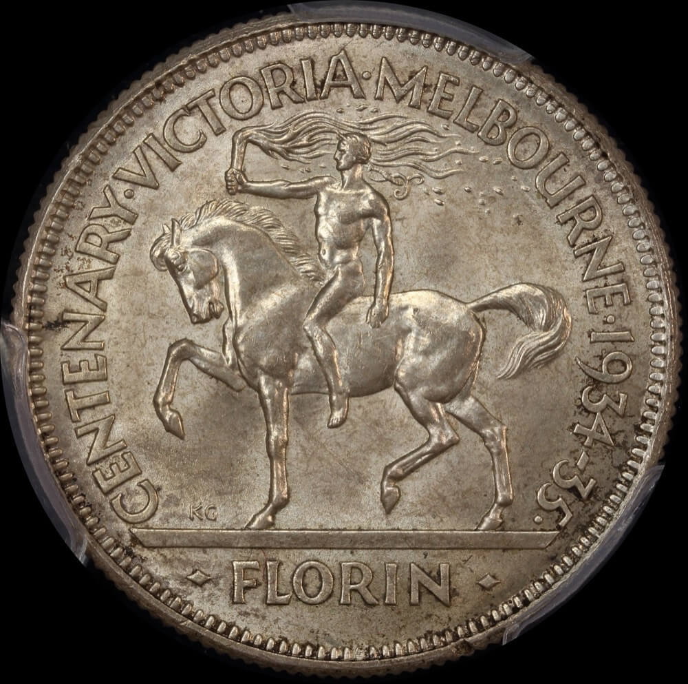 1934/5 Florin Melbourne Centenary Choice Unc (PCGS MS64) product image