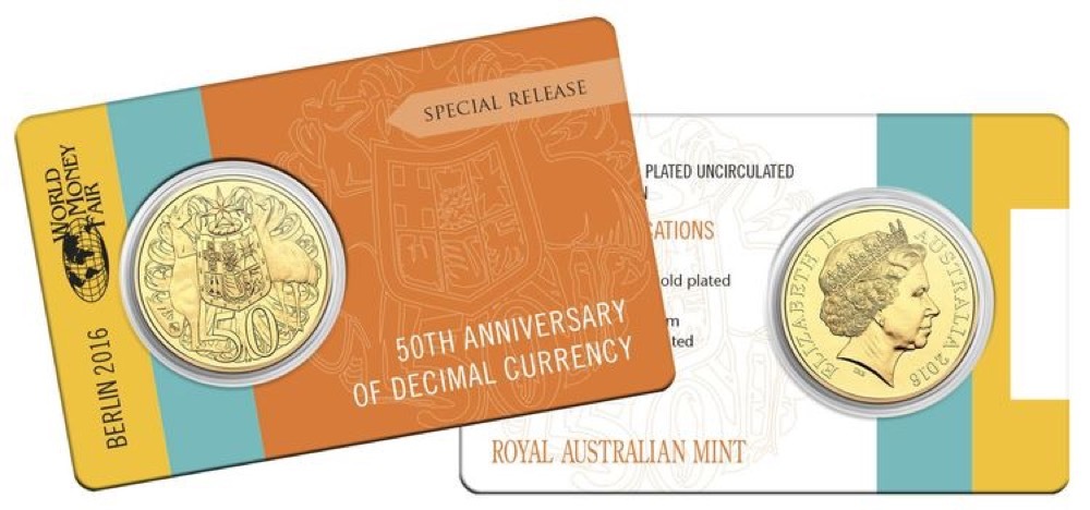 2016 Gold Plated 50 Cent in Presentation Card World Money Fair Berlin product image