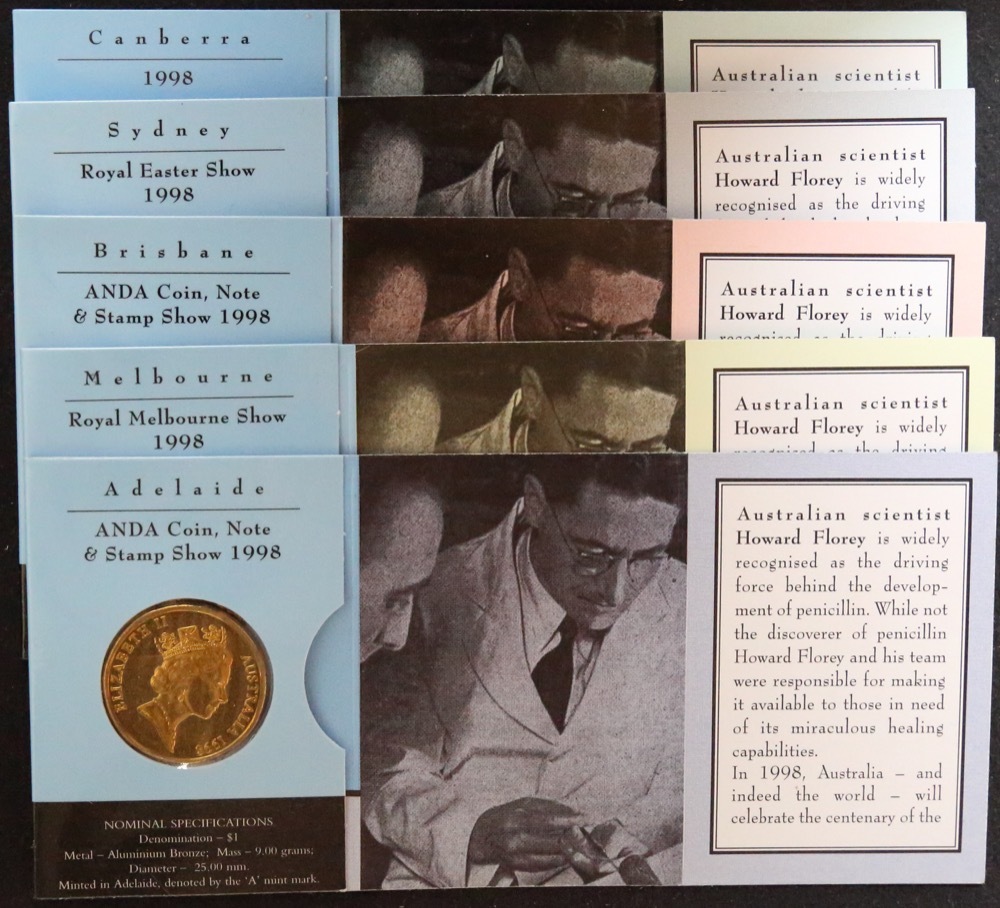 1998 Howard Florey Complete Set of 5 Mintmarks $1 Coins product image