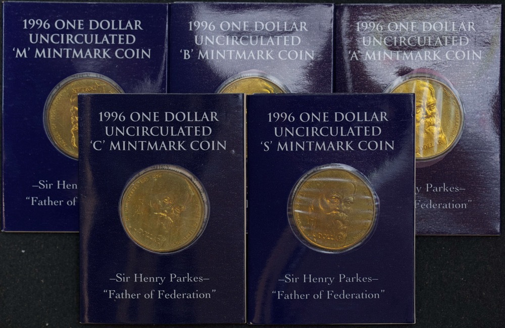 1996 Henry Parkes Complete Set of 5 Mintmarks $1 Coins product image