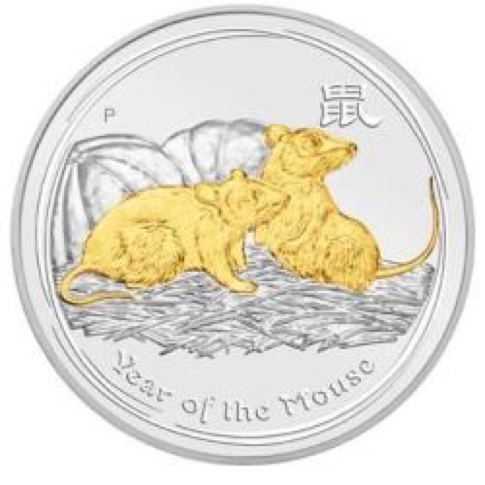 2008 Silver Lunar One Ounce Gilded Specimen Series II Year of the Mouse  product image