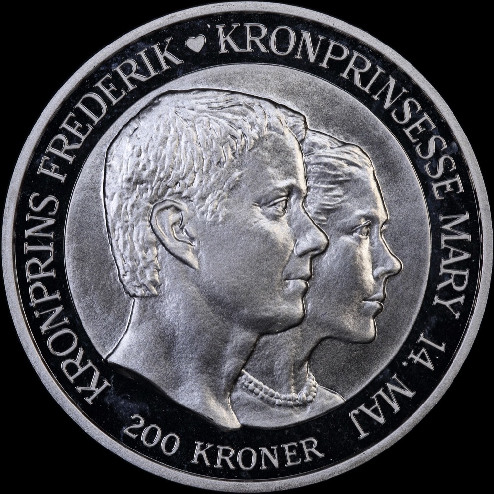 Denmark 2004 Silver 200 Kroner KM#895 Wedding of Frederik and Mary product image