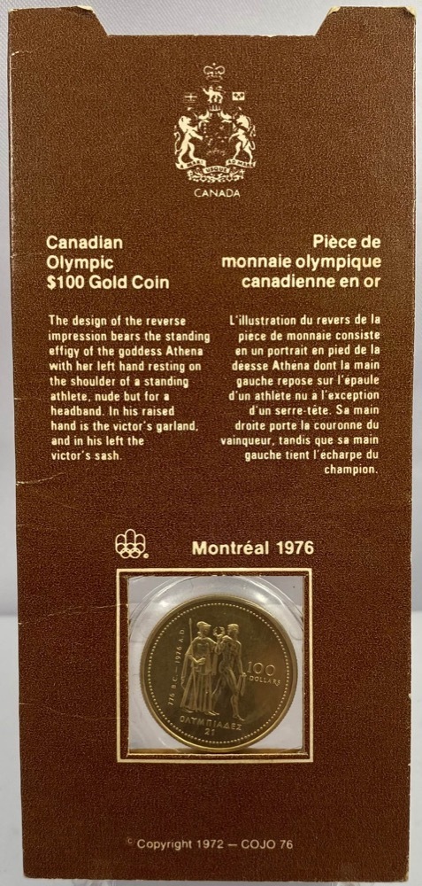 Canada 1976 Gold 100 Dollars Montreal Olympics KM#115 Uncirculated product image