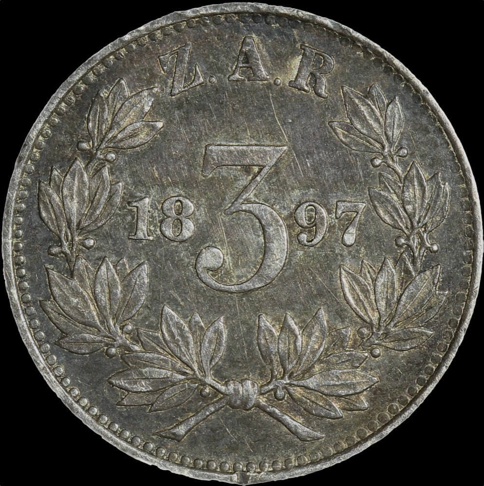 South Africa 1897 Silver Threepence KM#5 good EF product image