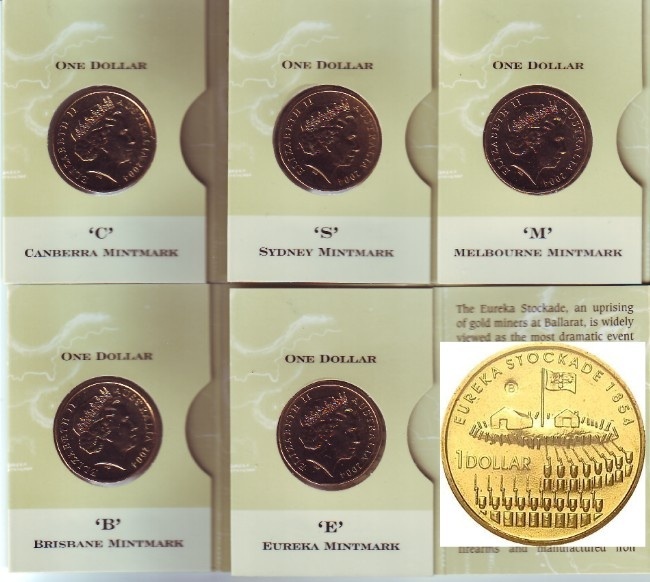 2004 Eureka Complete Set of 5 Mintmarks $1 Coins product image