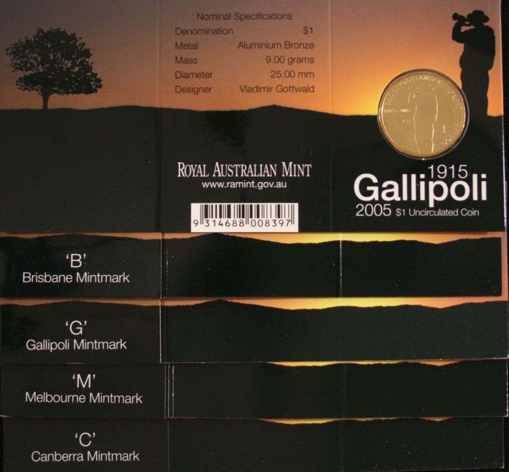 2005 Gallipoli Complete set of 5 Mintmarks $1 coins product image