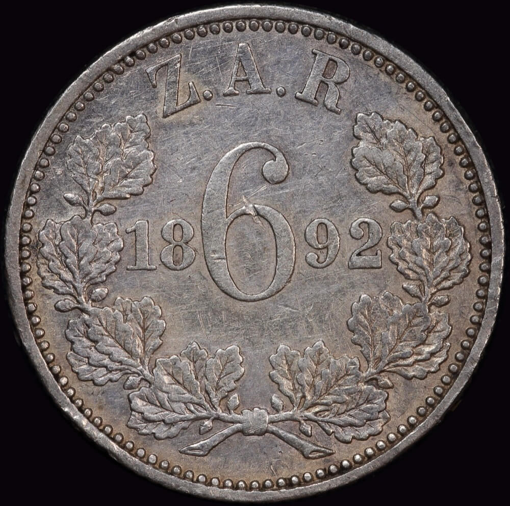 South Africa 1892 Silver Sixpence KM# 4 good EF product image