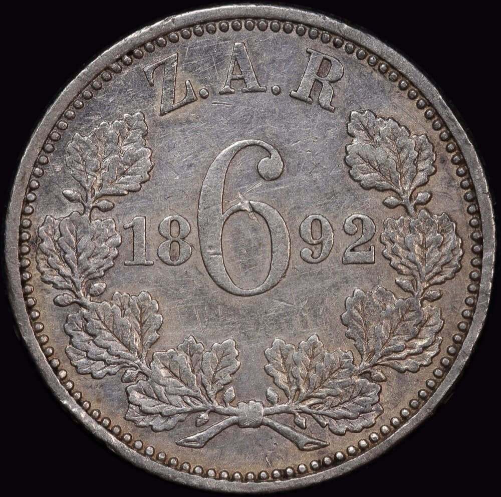 South Africa 1892 Silver Sixpence KM# 4 good EF product image