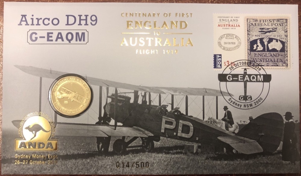 2019 1 Dollar PNC Airco DH9 Sydney Money Expo Gold Overprint product image