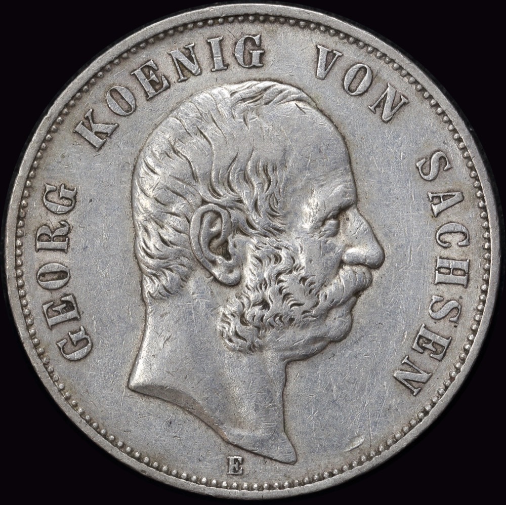 German States (Saxony) 1903-E Silver 5 Marks KM# 632 good VF product image