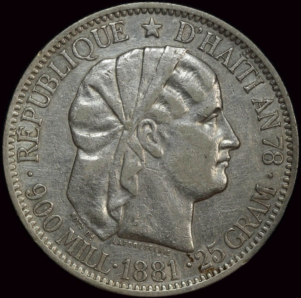 Haiti 1881 Silver Gourde KM# 46 good VF product image
