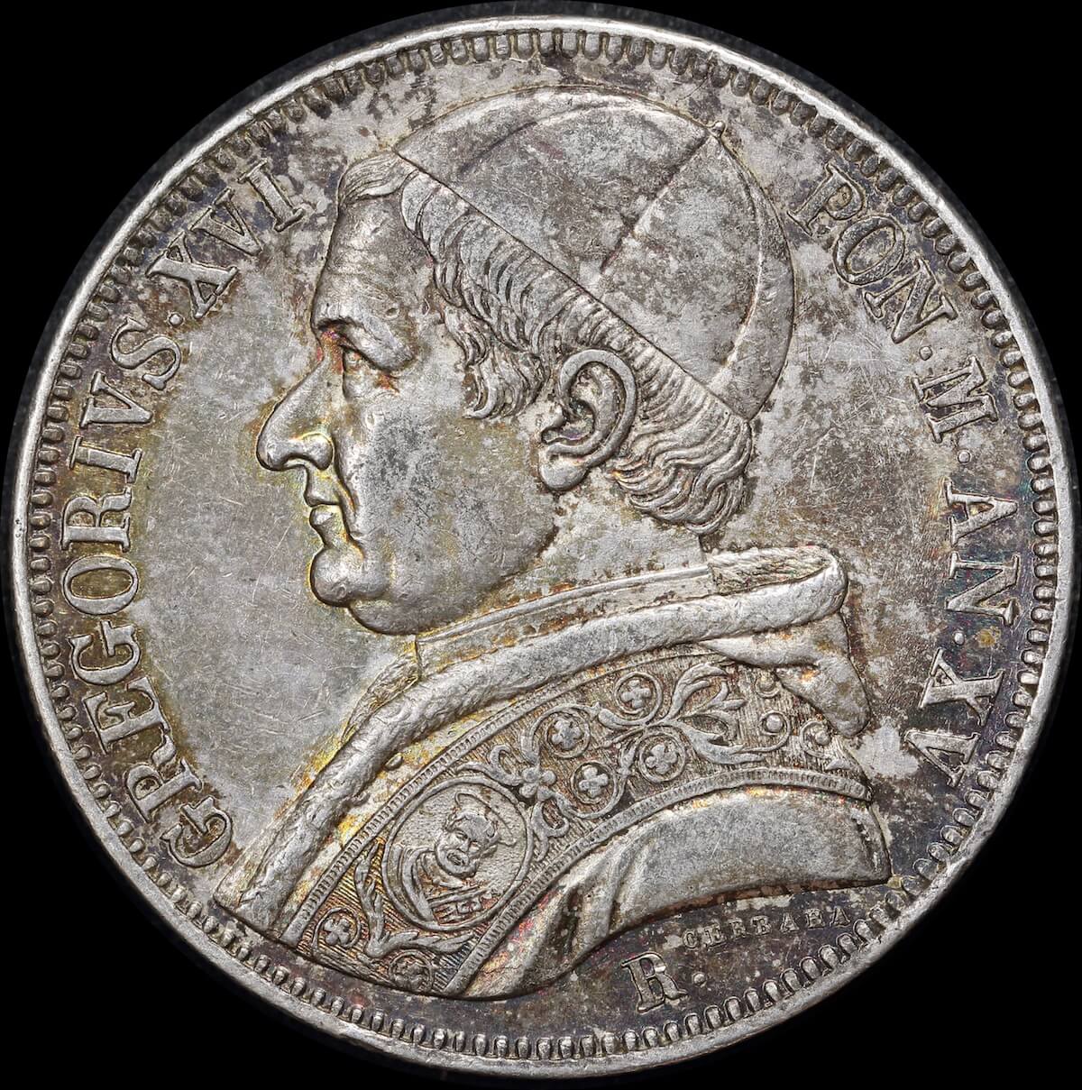 Italian States (Papal States) 1845-XVR Silver Scudo KM# 1324 good EF product image