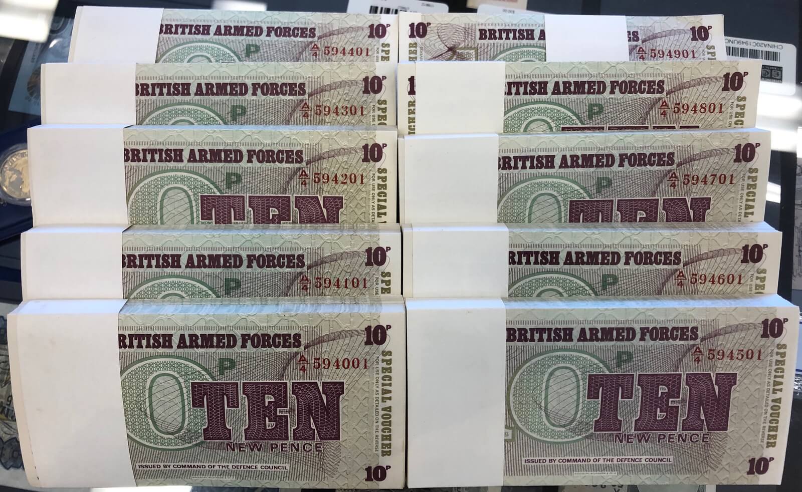British Armed Forces Ten New Pence (Ten Consecutive Bundles of 100 Notes) 6th Series / 1972 P# M48 Uncirculated product image