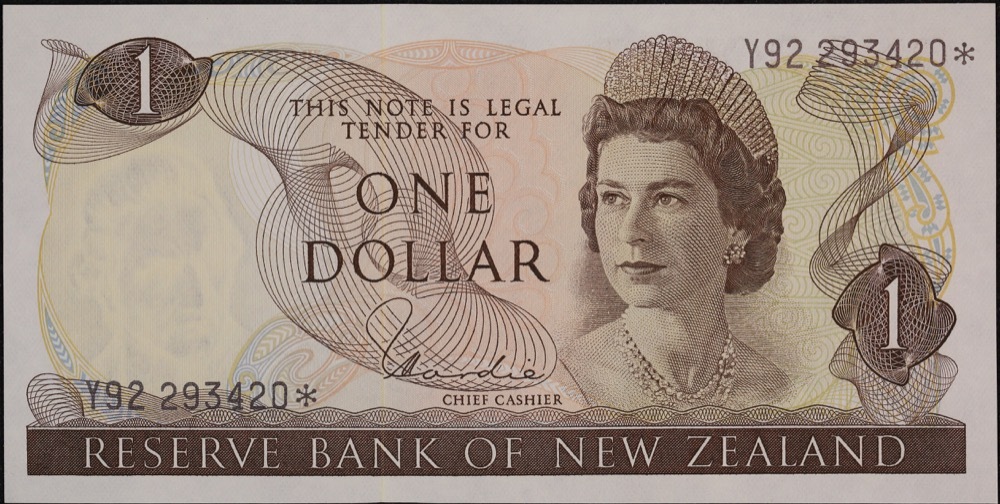 New Zealand 1977 1 Dollar Star Replacement Note P# 163d Uncirculated product image