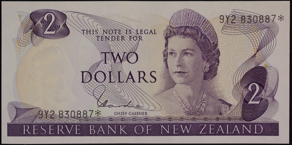New Zealand 1977 2 Dollar Star Replacement Note P# 164d Uncirculated product image