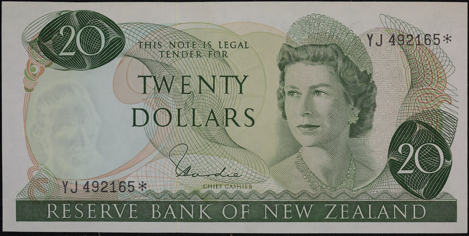New Zealand 1977 20 Dollar Star Replacement Note P# 167d GEF product image