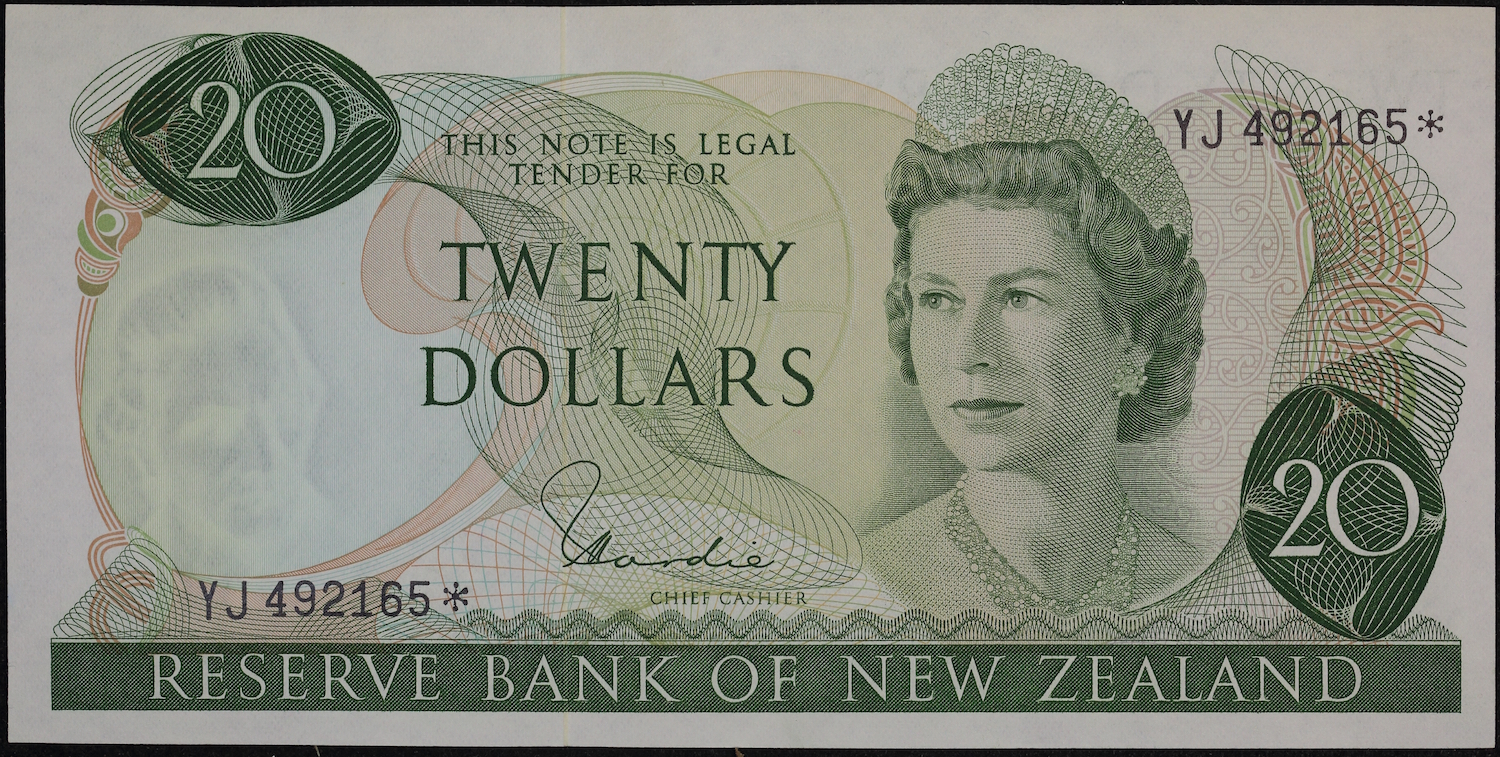 New Zealand 1977 20 Dollar Star Replacement Note P# 167d good EF product image