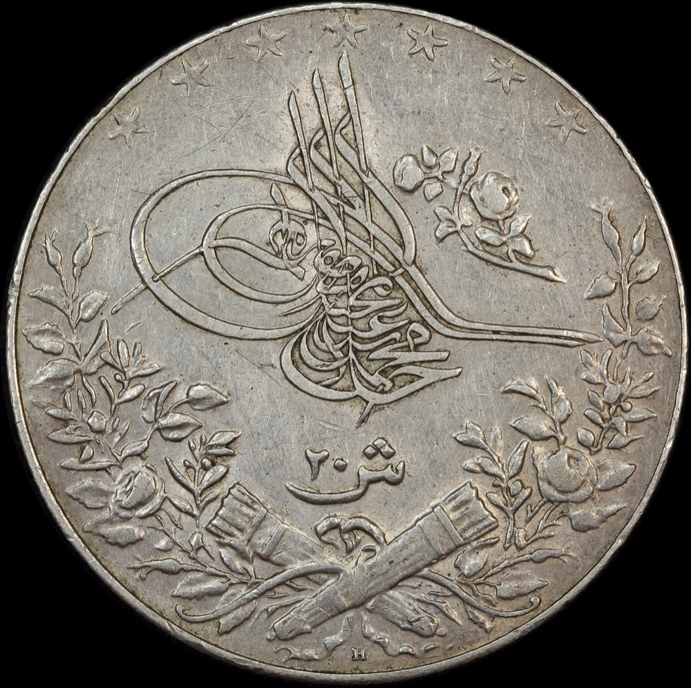 Egypt 1327/6 1913-H Silver 20 Qirsh KM# 310 good EF product image