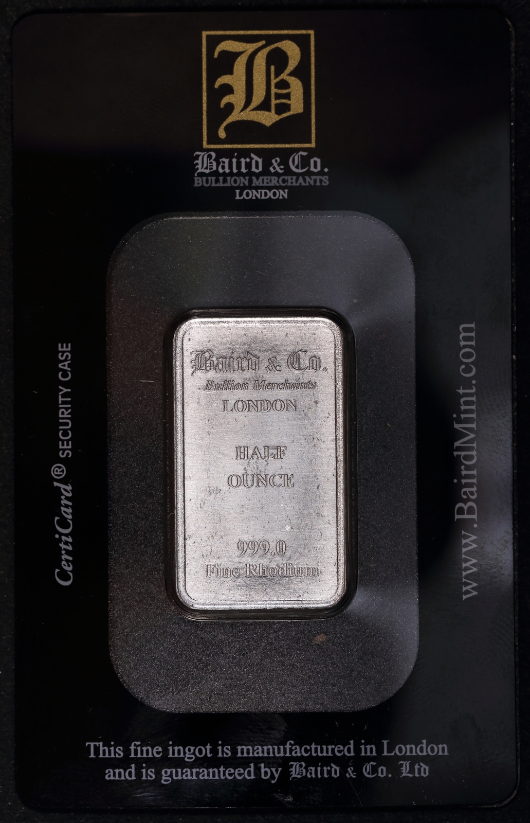 Baird and Co. Rhodium 1/2 ozt Minted Bar 99.90% Pure product image