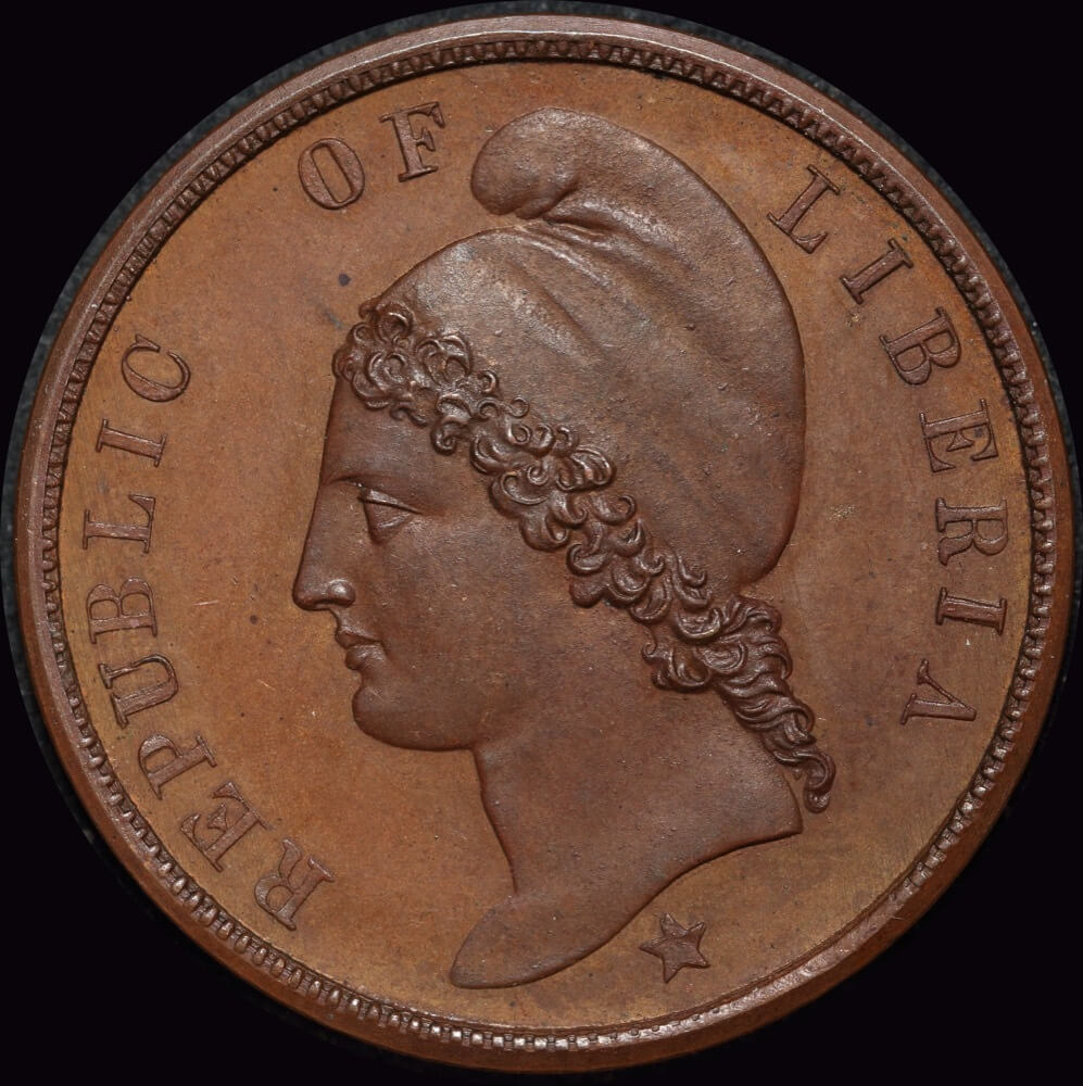 Liberia 1866 Bronze Pattern 1 Cent KM# Pn 12 PCGS PR64 product image