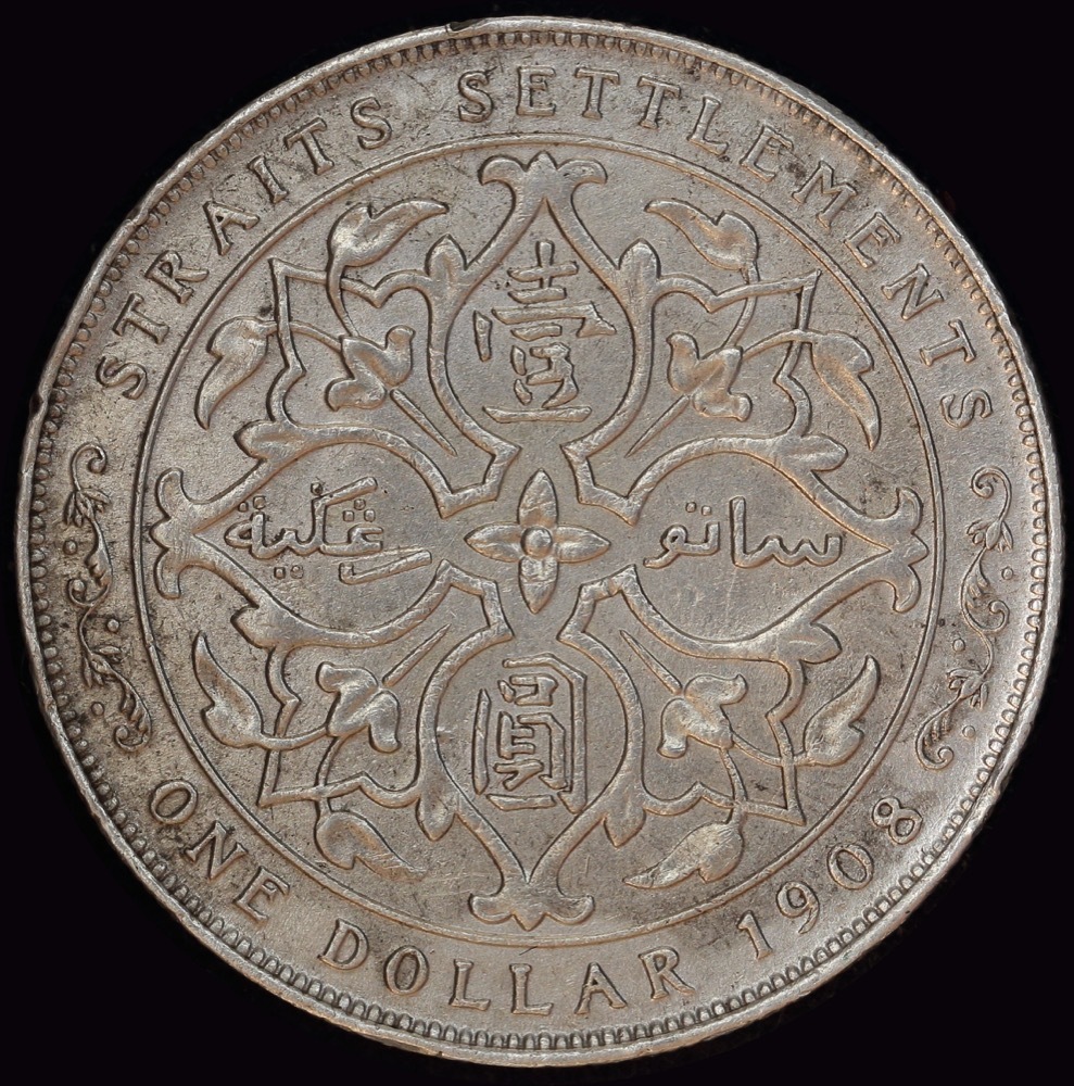 Straits Settlements 1908 Silver Trade Dollar KM#25 about EF product image