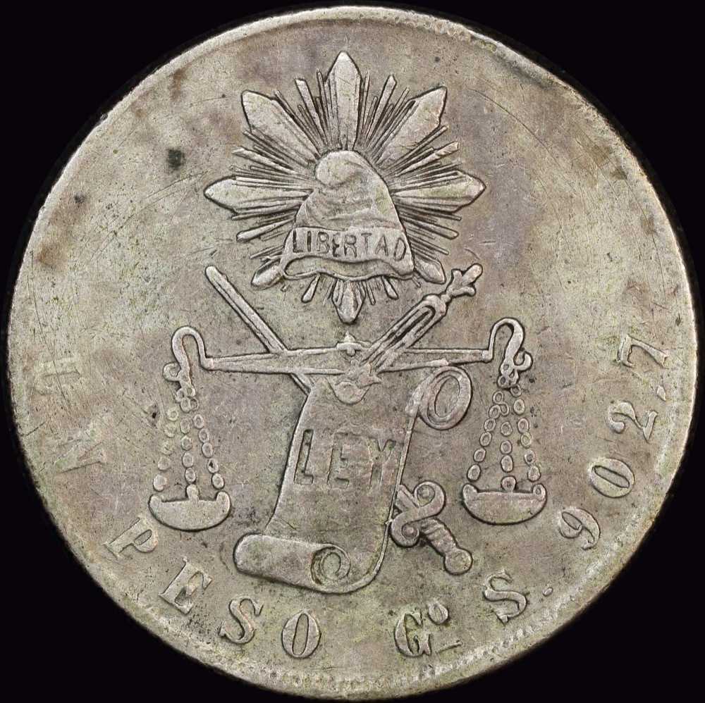 Mexico 1872 Go-S Silver Peso KM# 408.4 good VF product image