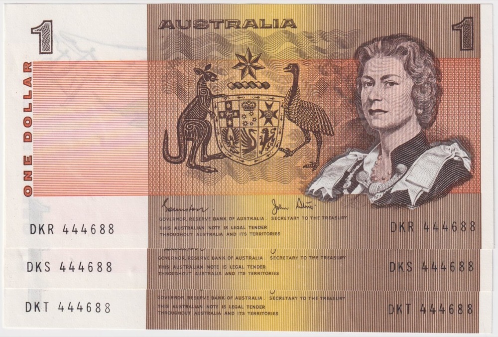 1982 $1 Note Trio Same Serials Johnston/Stone R78 Uncirculated product image