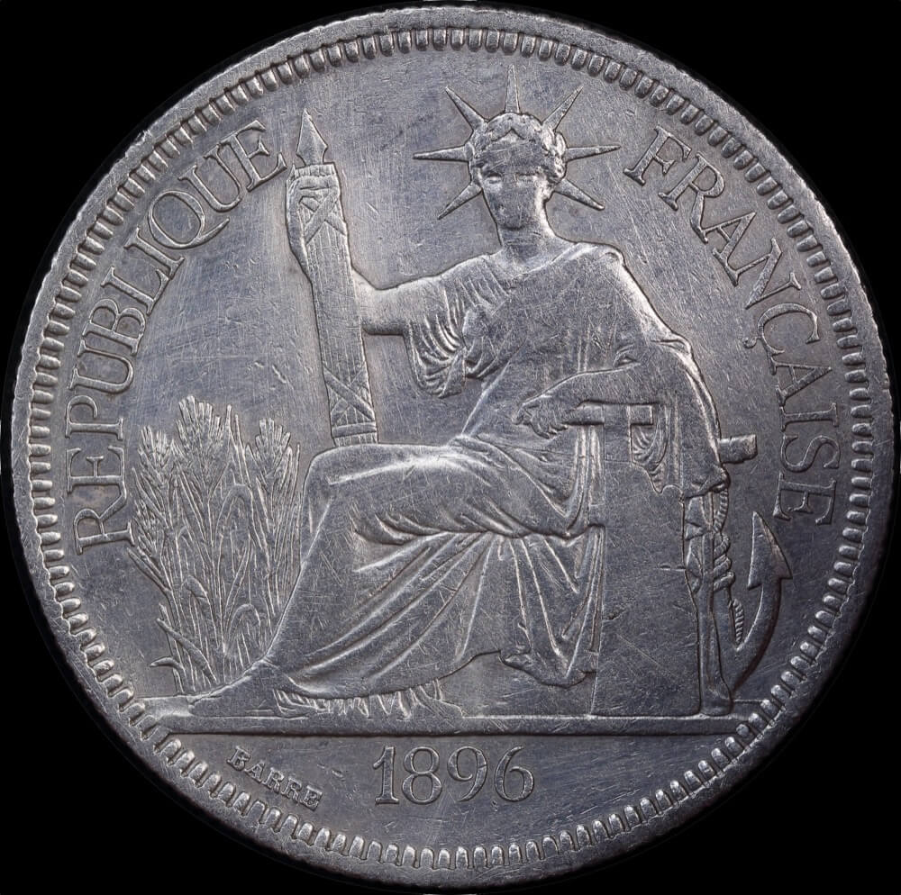 French Indo-China 1896 Silver Piastre KM# 5a.1 Extremely Fine product image
