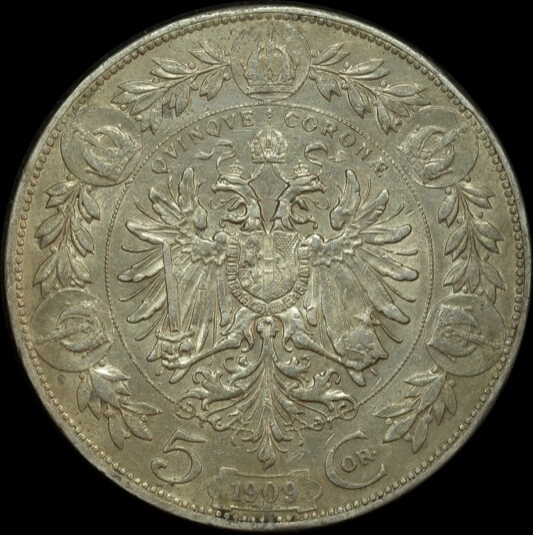 Austria 1909 Silver 5 Coronas KM# 2814 good EF product image