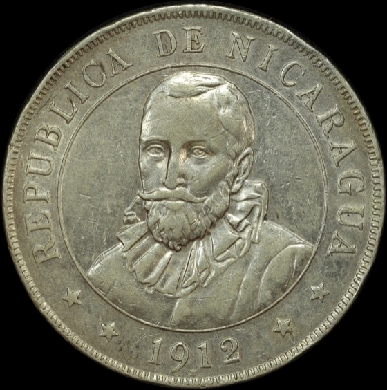 Nicaragua 1912 Silver Cordoba KM# 10 good EF product image