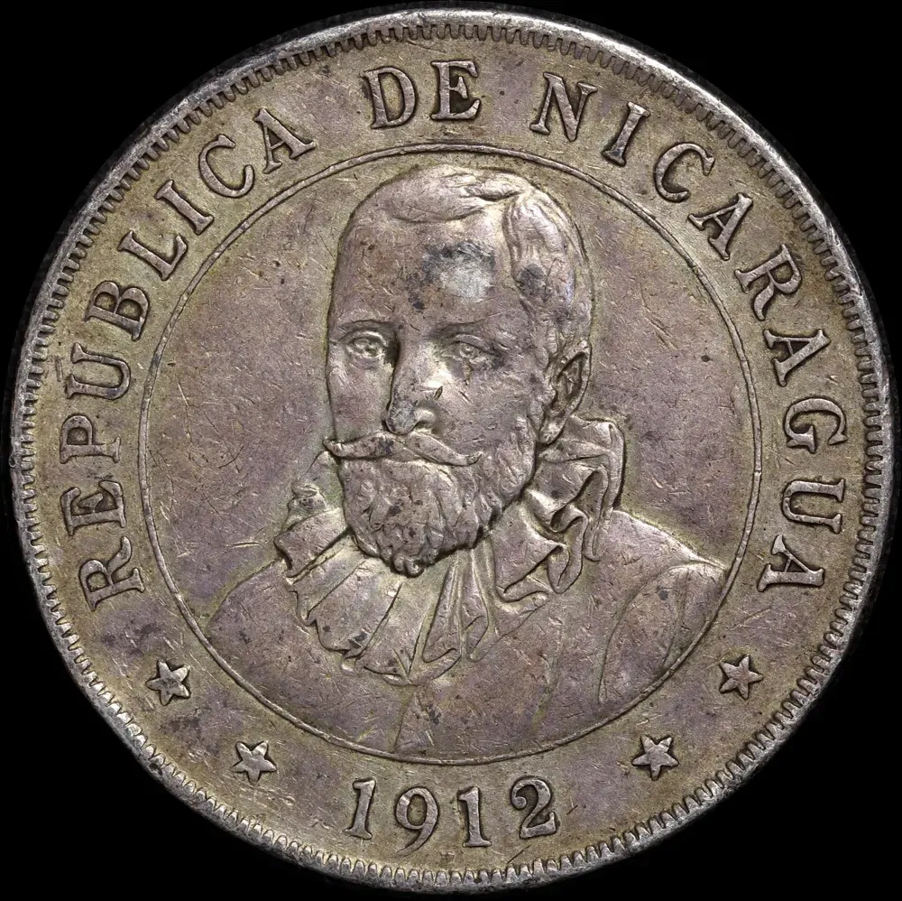 Nicaragua 1912 Silver Cordoba KM# 10 good EF product image