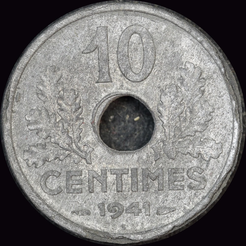France 1941 Zinc 10 Centimes Essai KM# E74 Uncirculated product image