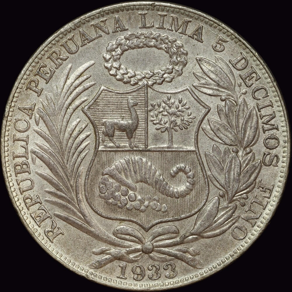 Peru 1933 Silver Sol KM# 218.2 about Unc product image