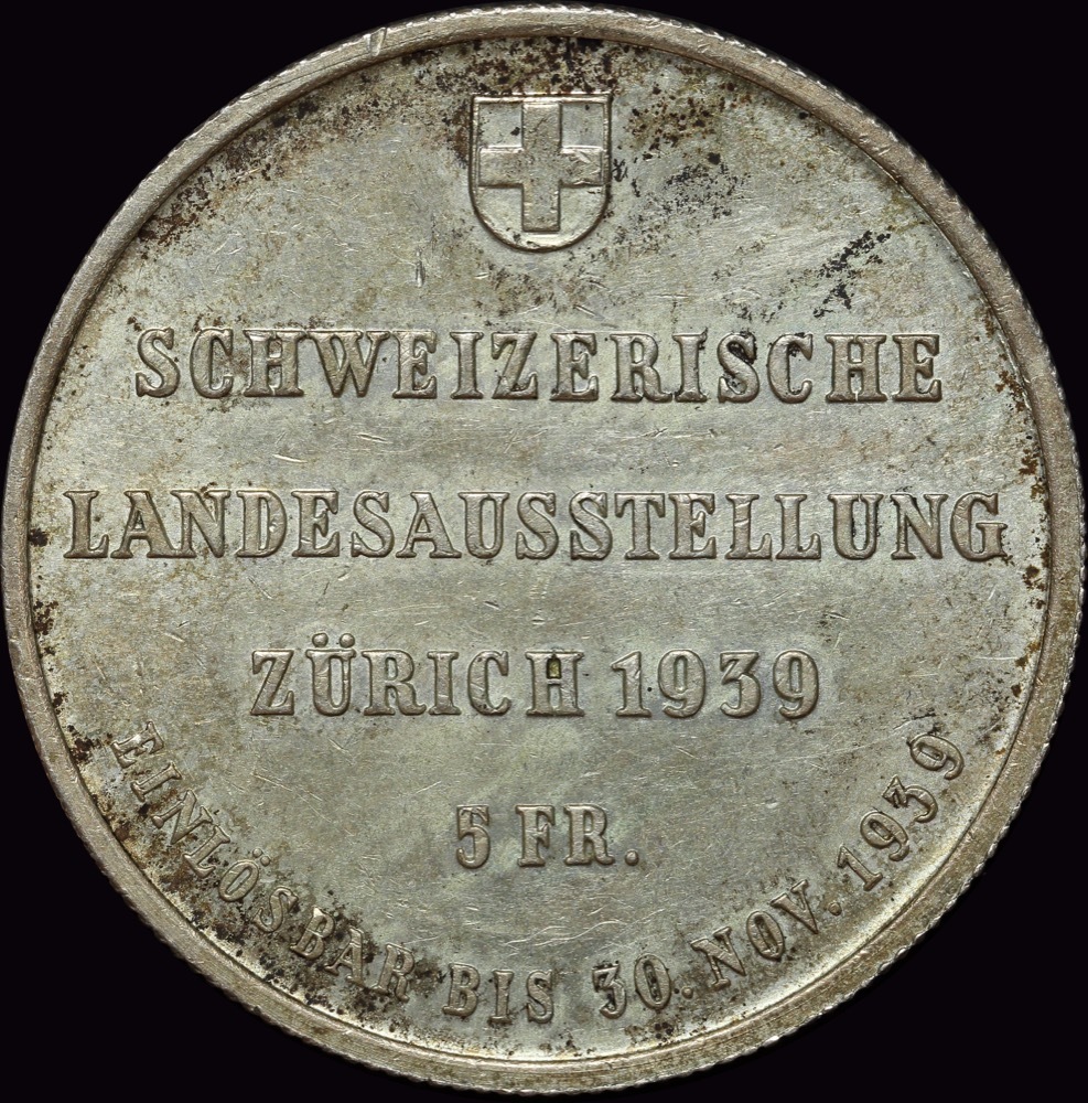 Switzerland 1939 Silver 5 Francs KM# 43 about Unc product image