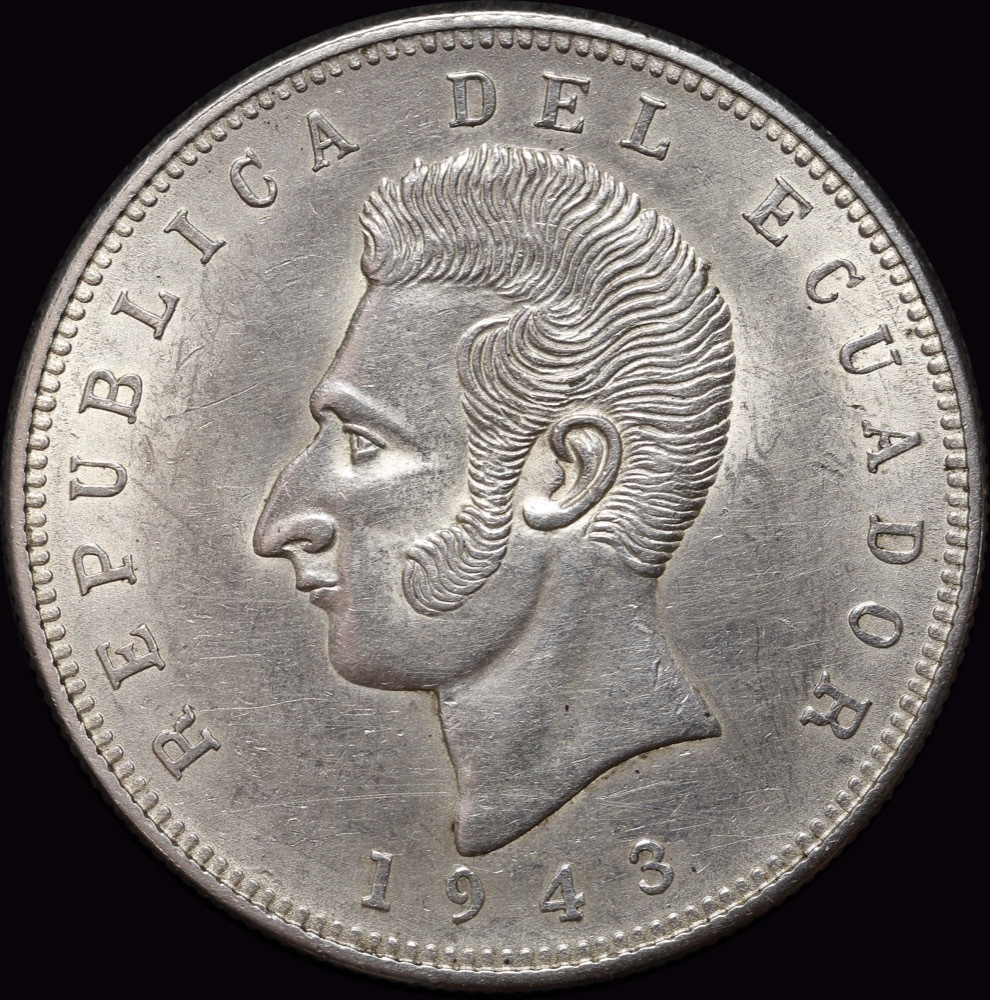 Ecuador 1943 Silver 5 Sucres KM# 79 about Unc product image