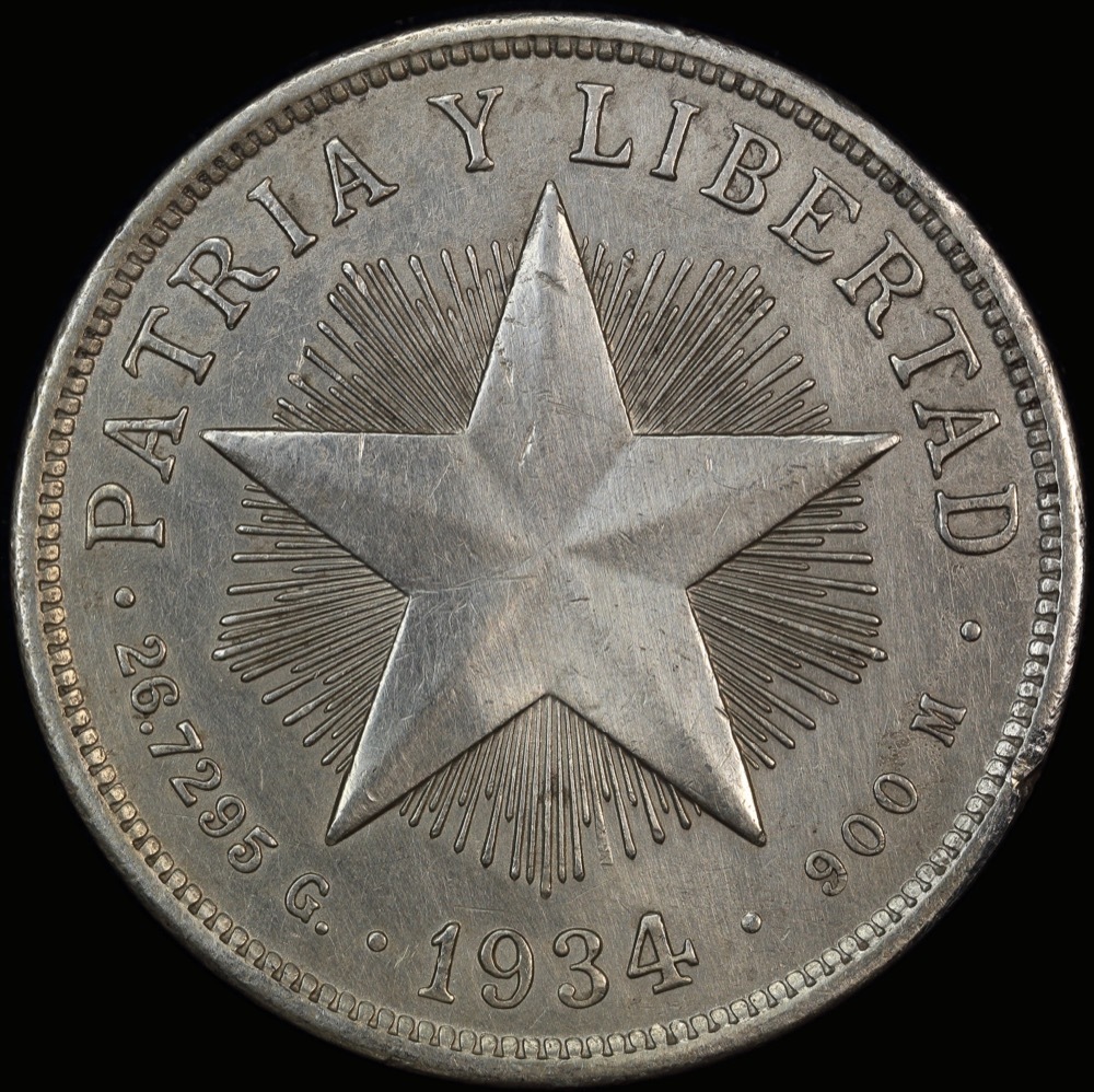 Cuba 1934 Silver 1 Peso KM# 15.2 good VF product image