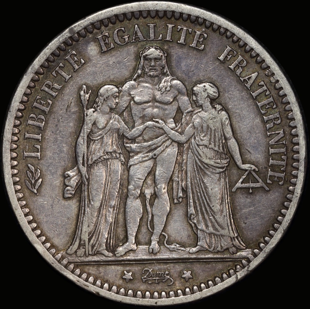France 1870 A Silver 5 Francs - Hercule KM# 820.1 good EF product image