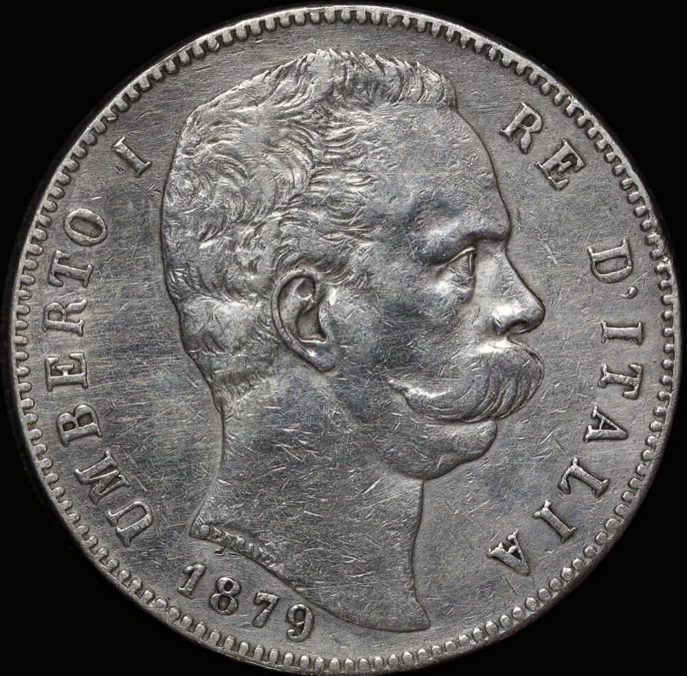 Italy 1879 R Silver 5 Lire KM# 818.2 Extremely Fine product image