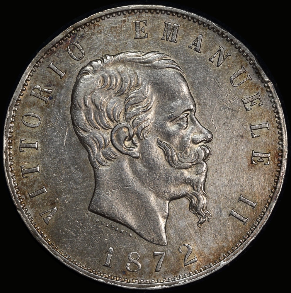 Italy  1872 Silver 5 Lire KM# 8.4 good EF product image