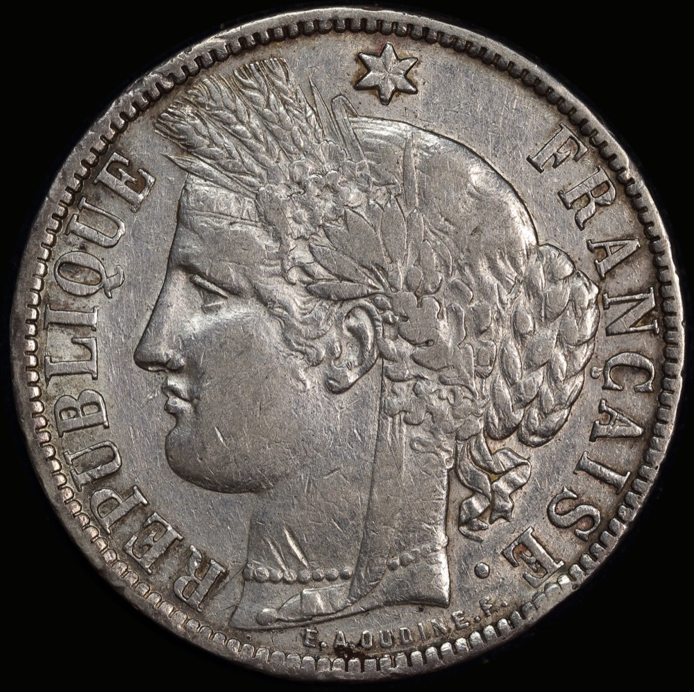 France 1870-K Silver 5 Francs KM# 818.2 Very Fine product image