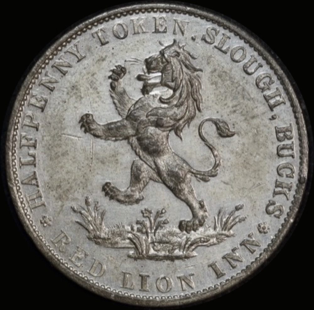 Buckinghamshire (Slough); W. Till's Red Lion Inn White Metal Proof Halfpenny Token 1794 A#  about FDC product image