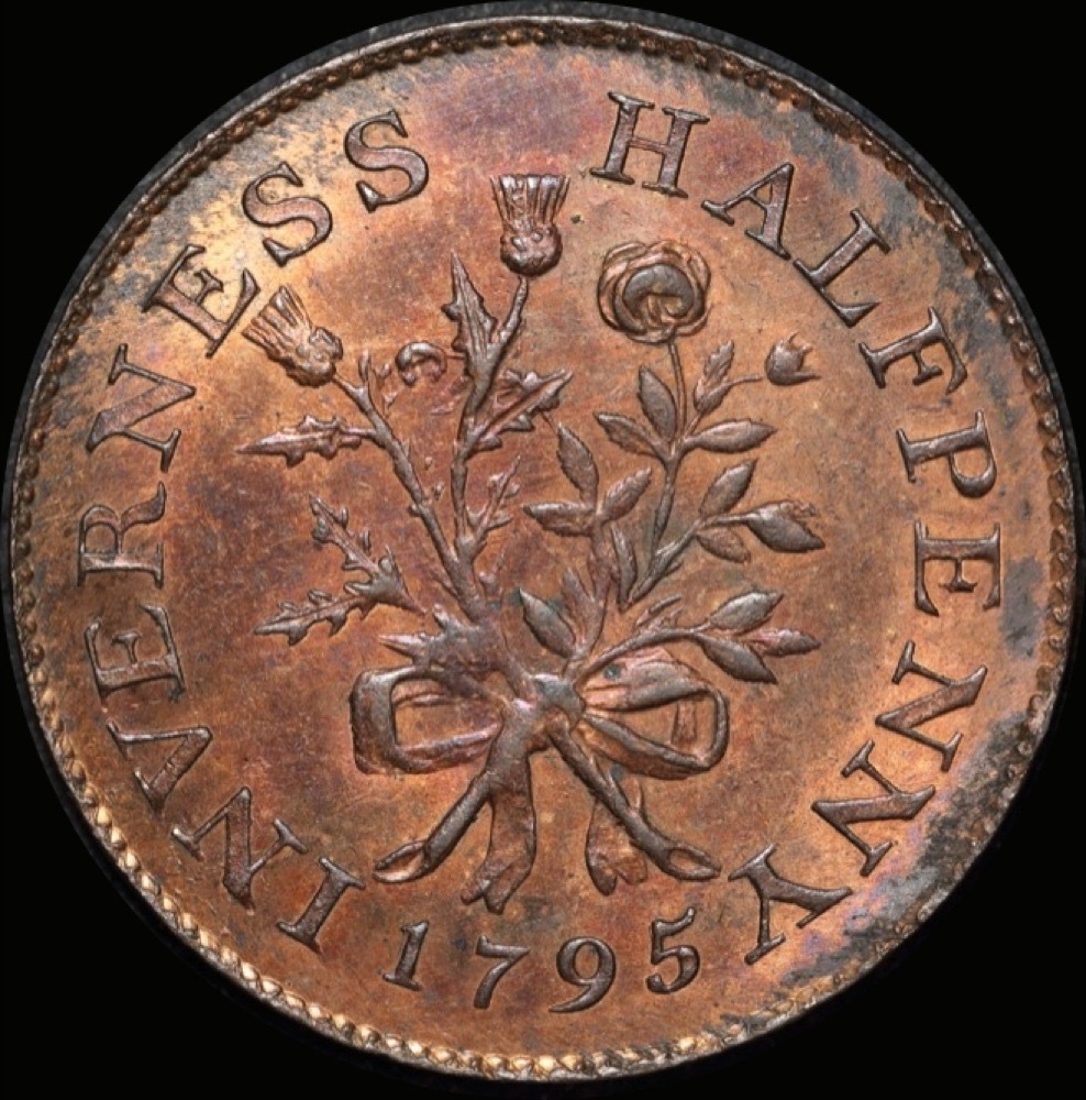 Scotland (Inverness); Mackintosh, Inglis & Wilson Copper Halfpenny Token 1795 A#  Choice Uncirculated product image